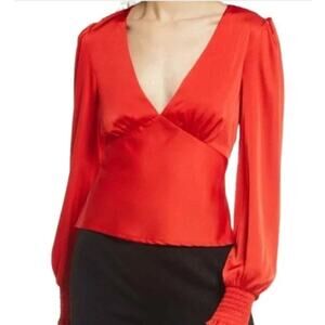 Lulus Head Held High Orange Satin Bishop Sleeve Top Small